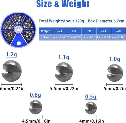 Split Shot Weights Kit,4.23OZ Fishing Sinker Tackle Box 7 Sizes Removable Fishing Split Shot Sinker Assortment for Saltwater Freshwater in Saudi Arabia