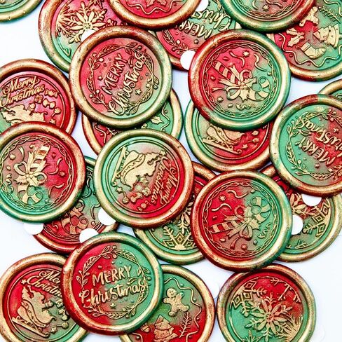20 Pcs Christmas Wax Seal Stickers - Handmade, Gold Painted Self-Adhesive Envelope Seal Stickers for 2024 Christmas Invitations, Greeting Cards, and DIY projects, 5 Unique Designs in Saudi Arabia