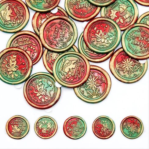 20 Pcs Christmas Wax Seal Stickers - Handmade, Gold Painted Self-Adhesive Envelope Seal Stickers for 2024 Christmas Invitations, Greeting Cards, and DIY projects, 5 Unique Designs in Saudi Arabia