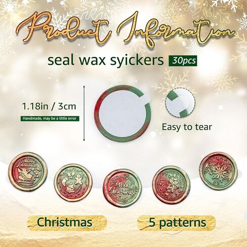 20 Pcs Christmas Wax Seal Stickers - Handmade, Gold Painted Self-Adhesive Envelope Seal Stickers for 2024 Christmas Invitations, Greeting Cards, and DIY projects, 5 Unique Designs in Saudi Arabia