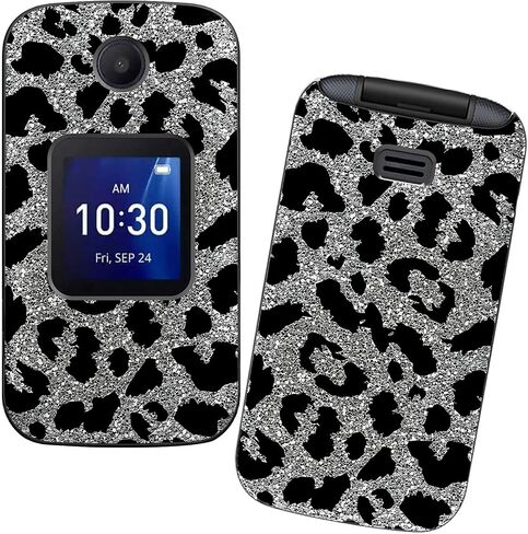 for Alcatel Go Flip 4 / TCL Flip Pro Phone Case with Tempered Glass Screen Protector, Dual Layer Anti-Scratch Shockproof Protective Slim Grid Texture Case for Women Man, Glitter Cow Print in Saudi Arabia