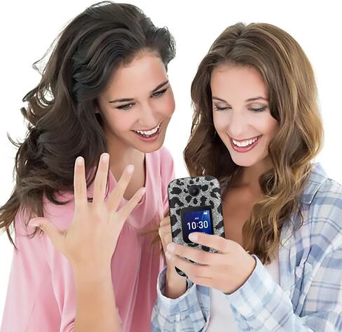 for Alcatel Go Flip 4 / TCL Flip Pro Phone Case with Tempered Glass Screen Protector, Dual Layer Anti-Scratch Shockproof Protective Slim Grid Texture Case for Women Man, Glitter Cow Print in Saudi Arabia