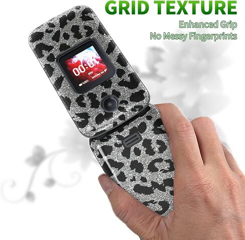 for Alcatel Go Flip 4 / TCL Flip Pro Phone Case with Tempered Glass Screen Protector, Dual Layer Anti-Scratch Shockproof Protective Slim Grid Texture Case for Women Man, Glitter Cow Print in Saudi Arabia