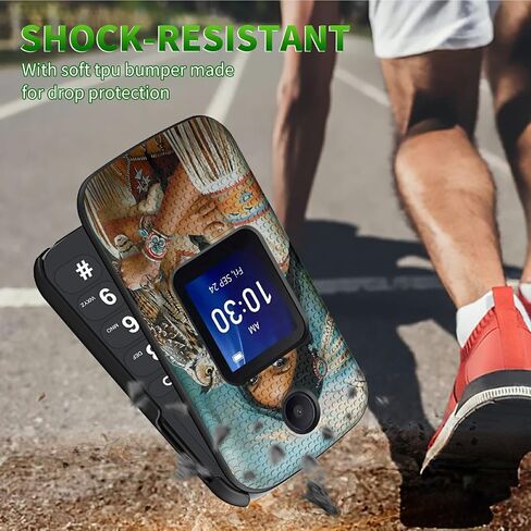 for Alcatel Go Flip 4 / TCL Flip Pro Phone Case with Tempered Glass Screen Protector, Dual Layer Anti-Scratch Shockproof Protective Slim Grid Texture Case for Women Man, Glitter Cow Print in Saudi Arabia