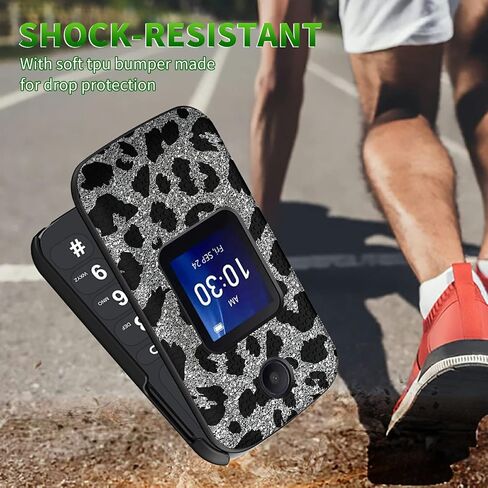 for Alcatel Go Flip 4 / TCL Flip Pro Phone Case with Tempered Glass Screen Protector, Dual Layer Anti-Scratch Shockproof Protective Slim Grid Texture Case for Women Man, Glitter Cow Print in Saudi Arabia