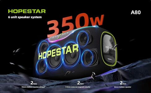 350W Wireless Bluetooth Speaker, 30000mAh Battery, RGB Lights, Mic with EQ & Volume Control, 10M Range Removable Battery, Hopestar Series (Black) in Saudi Arabia