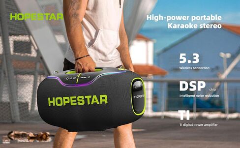 350W Wireless Bluetooth Speaker, 30000mAh Battery, RGB Lights, Mic with EQ & Volume Control, 10M Range Removable Battery, Hopestar Series (Black) in Saudi Arabia