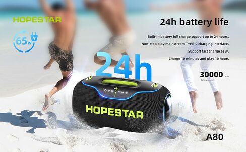 350W Wireless Bluetooth Speaker, 30000mAh Battery, RGB Lights, Mic with EQ & Volume Control, 10M Range Removable Battery, Hopestar Series (Black) in Saudi Arabia