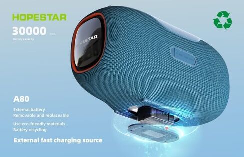 350W Wireless Bluetooth Speaker, 30000mAh Battery, RGB Lights, Mic with EQ & Volume Control, 10M Range Removable Battery, Hopestar Series (Black) in Saudi Arabia