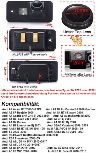 Super HD 1280x720 Pixels 1000 TV Lines car Back up Camera Reverse Parking Rear View License Plate Light Vehicle Camera for Audi A3 S3 A4 S4 A5 A6 A6L S6 A8 Q7 A8L S6 Q5 in Kuwait