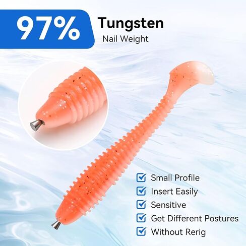 12/20pcs Tungsten Nail Weights for Neko Wacky Rig Fishing, Insert Pencil Worm Sinkers for Bass Fishing in Saudi Arabia