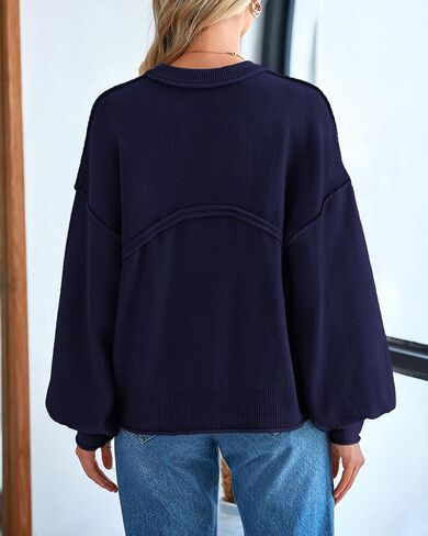 BTFBM Women's Oversized Lantern Long Sleeve Sweaters Casual Crewneck 2024 Fall Winter Outfits Ribbed Knit Pullover Tops in Kuwait