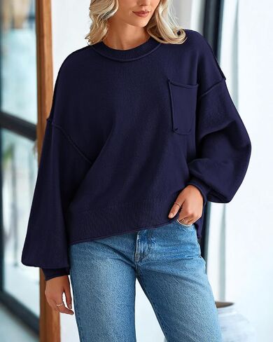 BTFBM Women's Oversized Lantern Long Sleeve Sweaters Casual Crewneck 2024 Fall Winter Outfits Ribbed Knit Pullover Tops in Kuwait