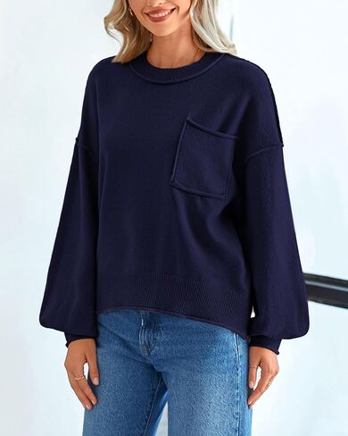 BTFBM Women's Oversized Lantern Long Sleeve Sweaters Casual Crewneck 2024 Fall Winter Outfits Ribbed Knit Pullover Tops in Kuwait