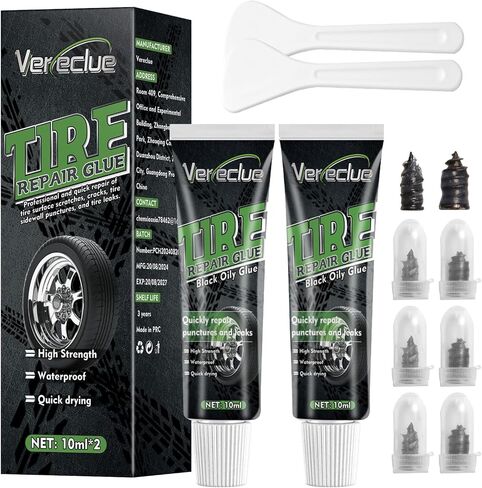 Tire Repair Glue, Sidewall Tire Repair Kit, Rubber Cement Tire Repair, Two Sizes Tire Repair Nail, Black Tire Glue Sidewall Repair for Bike, Car, Motorcycle, Truck, Tractor (1, 10 ml) in Saudi Arabia