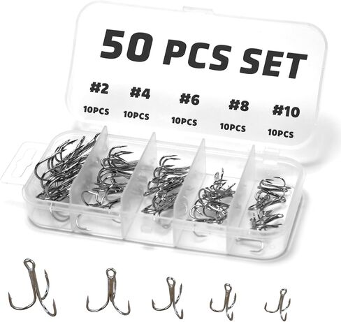 50Pcs Fishing Treble Hooks High Carbon Steel Fishing Hooks Classic Round Bend Triple Hooks Strong Sharp Treble Hooks in Saudi Arabia