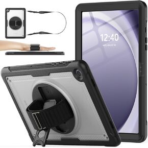 SEYMAC stock Case for Samsung Galaxy Tab A9+ Plus 11 inch Case Drop Protection Frosting-Anti-Slip Case with Screen Protector Pen Holder, 360 Rotate Kickstand Case for Kids with Shoulder Strap, Blue