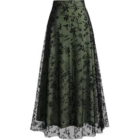 Verdusa Women's Floral Print Y2k Mesh High Waist A Line Fishtail Flowy Long Skirt