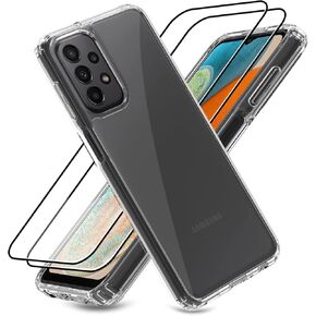 Case for Samsung Galaxy A23 5G/4G Phone Case with 2 Pack Tempered Glass Screen Protectors, Side Silicone Cases and Hard PC Back Shell, Shock Absorption and Anti-Scratch Case (Clear)