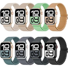 8 Pack Braided Elastic Bands Compatible for Apple Watch 38mm 40mm 41mm 42mm 44mm 45mm 46mm 49mm Women Men, Woven Stretch Strap Adjustable Wristband for iWatch Series 10 9 8 7 6 5 4 3 2 1 SE Ultra