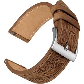 20mm Leather Watch Bands, Western Retro Embossed Leather Bands Compatible with Samsung Galaxy Watch 6/5/4 44/40/45/46/42mm Genius Leather Watch Band for Women Men, Retro Brown