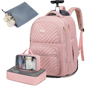 Rolling Backpack for Women Adults with wheels, Travel Backpack Carry on Luggage 22x14x9 Airline Approved, 17.3 Inch Laptop Backpack Bag with Wheels, Large Wheeled Backpack for Travel Work Business