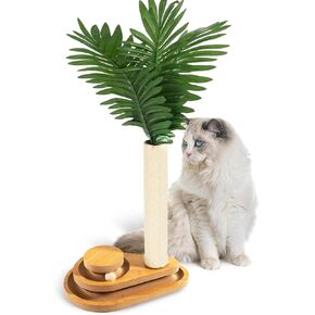 TONY HOBY Cat Scratching Post, Sisal Scratching Pole with Leaves, Interactive Cat Toy for Small Medium Cats (23.6 in, White)