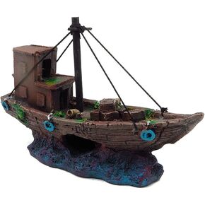 1 PCS Aquarium Shipwreck Decorations Creative Fish Tank Decor Sunken Ship Aquarium Decor Resin Shipwreck Aquarium Decorations for Freshwater Saltwater Decor