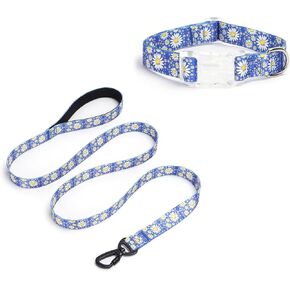 Girl Dog Collars with Daisy Patterns, Cute Dog Collar and Leash Set for Female Dogs, Adjustable Soft Durable Pet Collars for Cat Puppy XS Small Medium Large Dogs (Light Blue, XS) in Kuwait