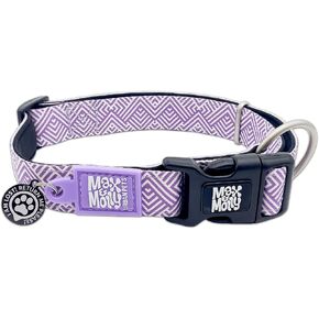 Max & Molly Urban Pets Smart ID Dog Collar - Soft Neoprene, Waterproof, Machine Washable, Power Buckle, Gotcha! QR Tag & Custom App Profile, Mykonos Lilac L