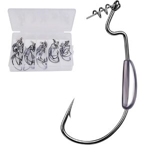 Fishing Hooks for Bass Fishing - 100pcs EWG Offset Worm Hook Texas Rig Hooks for Freshwater Saltwater Size 1/0 2/0 3/0 4/0 5/0 - Soft Lures Worms Plastics Bait Fishing Hook with Tackle Box