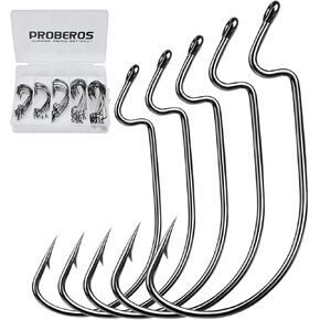 Fishing Hooks for Bass Fishing - 100pcs EWG Offset Worm Hook Texas Rig Hooks for Freshwater Saltwater Size 1/0 2/0 3/0 4/0 5/0 - Soft Lures Worms Plastics Bait Fishing Hook with Tackle Box