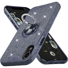 حافظة Wisdompro لهاتف iPhone XR، حافظة واقية لامعة لامعة مع مسند حلقي، حافظة هاتف للنساء والفتيات لهاتف Apple iPhone XR مقاس 6.1 بوصة - وردي