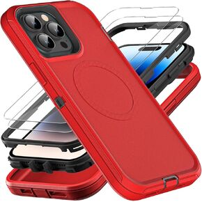 for iPhone 14 Pro Case, Military Grade 3 in 1 Heavy Duty Shockproof/Drop Proof/Dust Proof Case with 2Pcs Tempered Glass Screen Protector (Black/Grey)