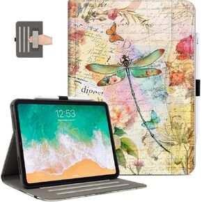 Vimorco Leather Case for iPad Pro 11 inch M4 2024 Model (5th Generation), Pu Leather Protective Adjustable Stand Cover, Hand Strap, Card Pocket with Pencil Holder, Dragonfly in Kuwait