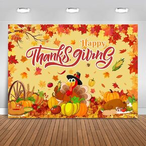 Mocsicka Happy Thanksgiving Backdrop Banner XtraLarge Thanksgiving Party Decorations Pumpkin Turkey Maple Leaf for Thanksgiving Day Background for Photography (Brown, 7x5ft(82"x60"))