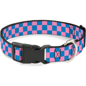 Buckle-Down Plastic Clip Collar - Checker Baby Pink/Baby Blue - 1" Wide - Fits 11-17" Neck - Medium