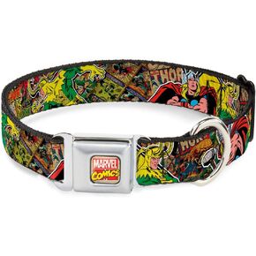 Buckle-Down Seatbelt Buckle Dog Collar - Thor & Loki Poses/Retro Comic Books Stacked - 1" Wide - Fits 11-17" Neck - Medium