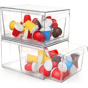 2 PACK Stackable Coffee Pod Drawers, Acrylic Clear Storage Drawers for K-Cup Organizer for Home and Office