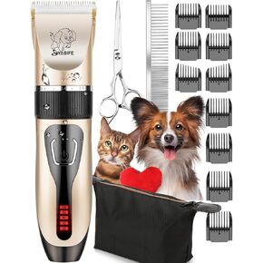 YABIFE Dog Clippers, Cordless Dog Grooming Kit, USB Rechargeable Electric Pets Hair Trimmers Shaver for Dogs, Cats and Small Animals, Whisper Quiet, Wet and Dry Use