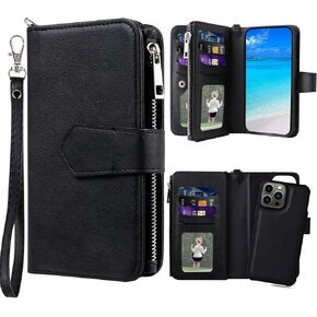 Case for iPhone 13 Pro, 2 in 1 Magnetic Detachable Wallet Case, PU Leather Phone Case Cover with Card Holder for iPhone 13 Pro, Red