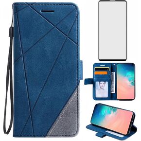 Asuwish متوافق مع حافظة محفظة Samsung Galaxy S10 وواقي شاشة من الزجاج المقسى وحامل بطاقة قلاب وحامل ملحقات الهاتف الخلوي لهاتف Glaxay S 10 Edge Gaxaly 10S GS10 X10 للنساء والرجال باللون الأزرق
