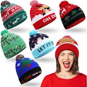ramede 6 Pcs Christmas Beanie Xmas Knitted Hat Christmas Hat Unisex Winter Hat Soft Santa Hat Warm Beanie Cap for Women Men