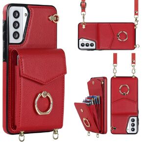 for Samsung Galaxy S21 Ultra Case 5G 6.8 inch, Minimalist Wallet Case with Ring Kickstand and Shoulder Strap, Shockproof Stylish Protective Cover for Galaxy S21 Ultra -Rose Gold