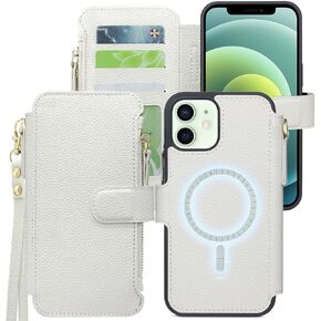 Harryshell Compatible with iPhone 12/12 Pro Case Wallet Support MagSafe Wireless Charging with 3 Card Slots Holder Cash Coin Zipper Pocket Pu Leather Flip Closure Wrist Strap (Black)