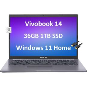 ASUS VivoBook S14 14" FHD (Intel Core i3-1115G4, 36GB RAM, 1TB SSD) Home & Education Laptop, Anti-Glare, Fingerprint, Wi-Fi, IST HDMI Cable, Type-C, Webcam, Win 11 Home, F415EA-AS31, Slate Grey