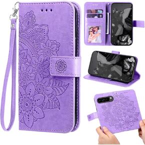 Compatible with Google Pixel 9 Pro XL Wallet Case and Wrist Strap Protector Flower Leather Flip Credit Card Holder Folio Purse Stand Cell Phone Cover for Pixel9 9Pro 9ProXL Nine Girls Blue