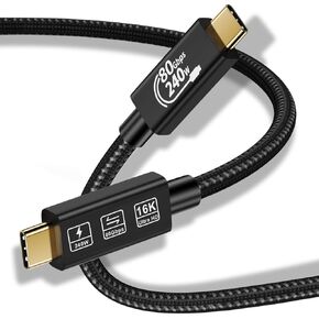 CABLEDECONN USB 4 Extension 1M Super High Speed 80Gbps Thunderbolt 5 Data Cable 240W Quick Charging 16K Ultra HD Video Connection USB Type-C Cable