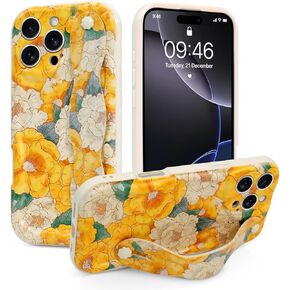 حافظة هاتف من السيليكون لهاتف iPhone 16 Pro مع حزام للنساء والفتيات بتصميم نمط الزهور اللطيفة وقابلة للتعديل، حافظة واقية مضادة للصدمات، باللون الأبيض