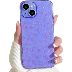 Compatible for iPhone 14 Case Clear Cute Flower Floral with Slim Glitter Design for Girls Women Soft TPU Shockproof Protective Girly for iPhone 14 Case-White